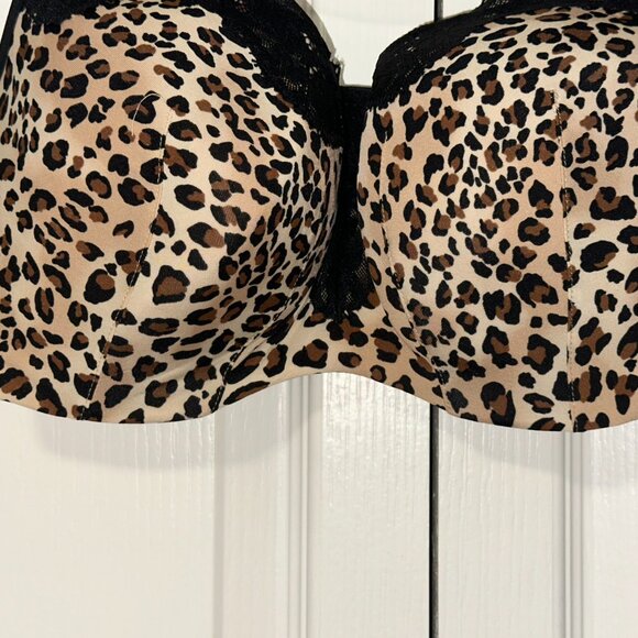 NEW Cacique 38DD Lightly Lined Lace trim balconette Bra, leopard print - Picture 4 of 9